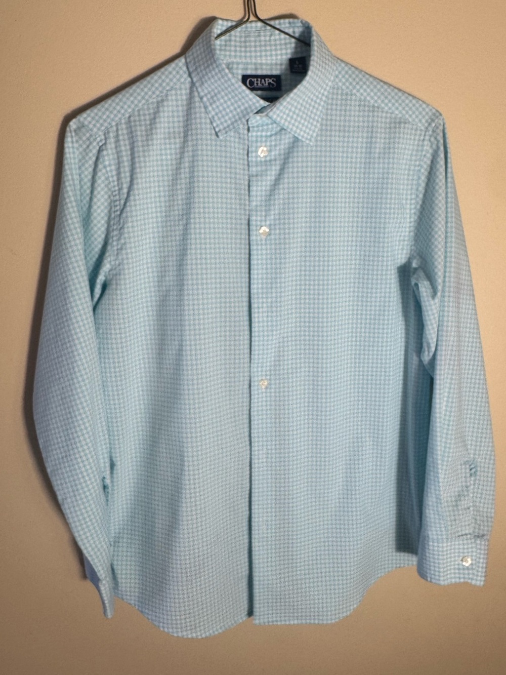 Chaps Boys Light Blue and White Check Dress Shirt